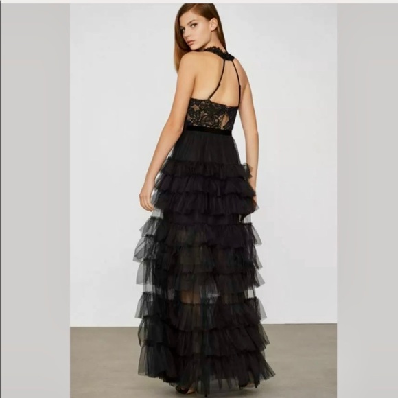 BCBG MAXAZRIA Ruffle Black Lace Tulle Evening Gown - Picture 3 of 8